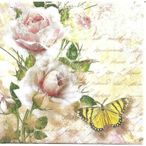 4 Serviettes en papier Roses Papillon Format Lunch - Photo n°1