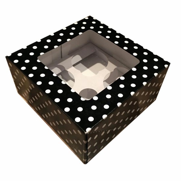 Boîte à cupcakes avec fenêtre - Noire Imprimée pois blanc - Photo n°1