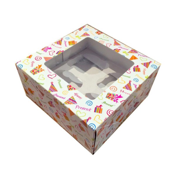 Boîte à cupcakes avec fenêtre - Imprimée motifs de fête - Photo n°1