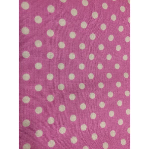 Tissu de coton rose à pois blancs - Photo n°1