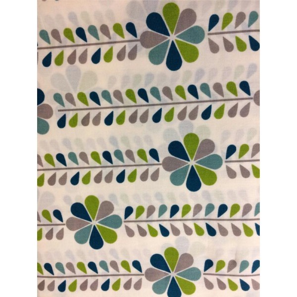 Tissu de coton blanc décor vert vendu par 25cm - Photo n°1