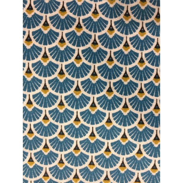Coupon 50 x 50 tissu japonais éventail turquoise - Photo n°1