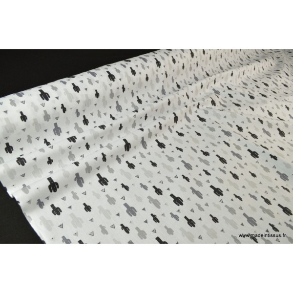 Tissu Popeline  coton imprimé cactus noir et blanc - Photo n°3
