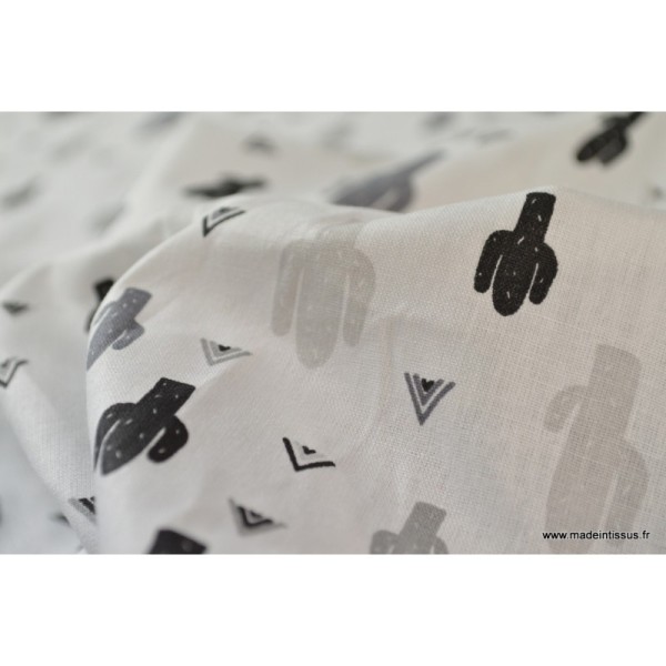 Tissu Popeline  coton imprimé cactus noir et blanc - Photo n°4