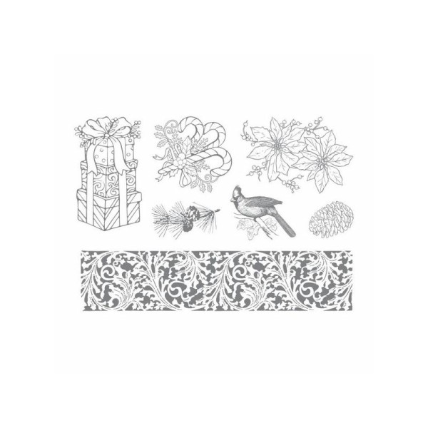 Tampon transparent clear stamp scrapbooking ULTIMATE CRAFTS CARDINAL AND POINSETTIA - Photo n°1