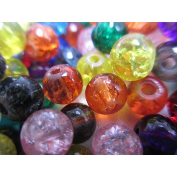 Lot de 50 petites perles en verre craquelé mixe couleurs - Photo n°2