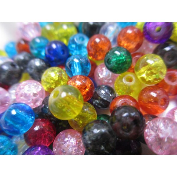 Lot de 50 petites perles en verre craquelé mixe couleurs - Photo n°3