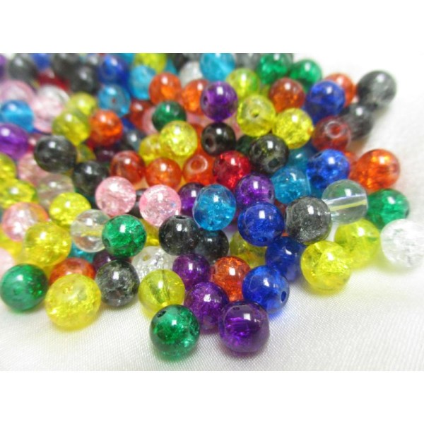 Lot de 50 petites perles en verre craquelé mixe couleurs - Photo n°4