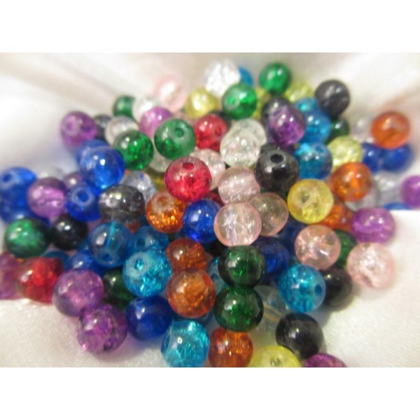 Lot de 50 petites perles en verre craquelé mixe couleurs - Photo n°1