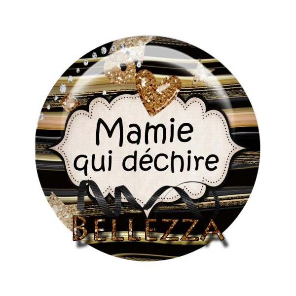Cabochon en résine 25mm Mamie Noir,gold, chic - Photo n°1