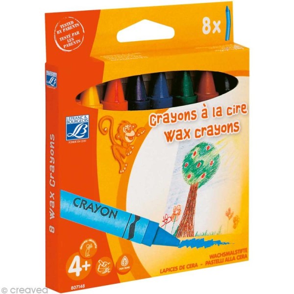 Crayon à la cire - Assortiment 8 couleurs 14 mm - Photo n°1
