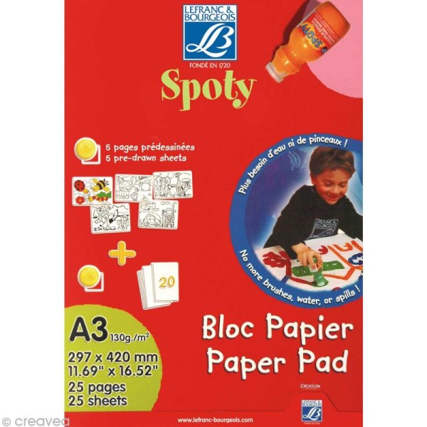 Bloc papier Spoty- 5 pages prédessinées - 20 feuilles blanches - Format A3 - Photo n°1