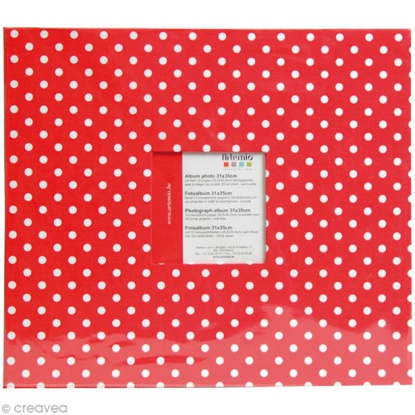 Album photo Scrapbooking Rouge à pois avec fenêtre - 31 x 35 cm - 10 pochettes transparentes - Photo n°1