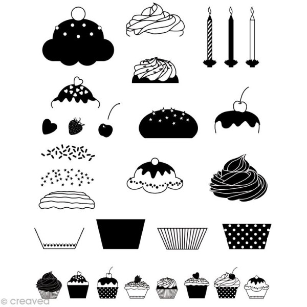 Tampon Clear Alimentaire Cupcakes - set de 29 tampons - Photo n°1
