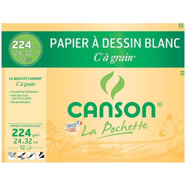 Papier dessin Canson - C à grain - A4 - 224 g - 12 feuilles - Photo n°1