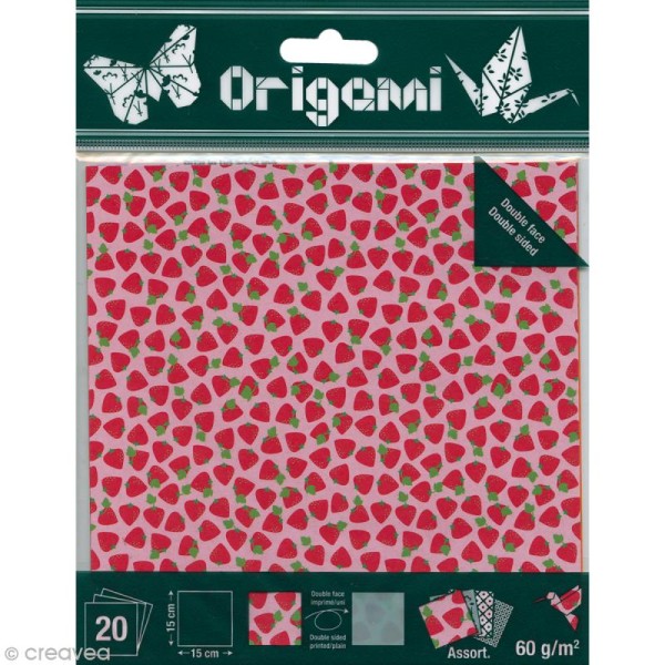 Papier Origami Japonais - Assortiment 20 feuilles - Fruits - 15 x 15 cm - Photo n°1