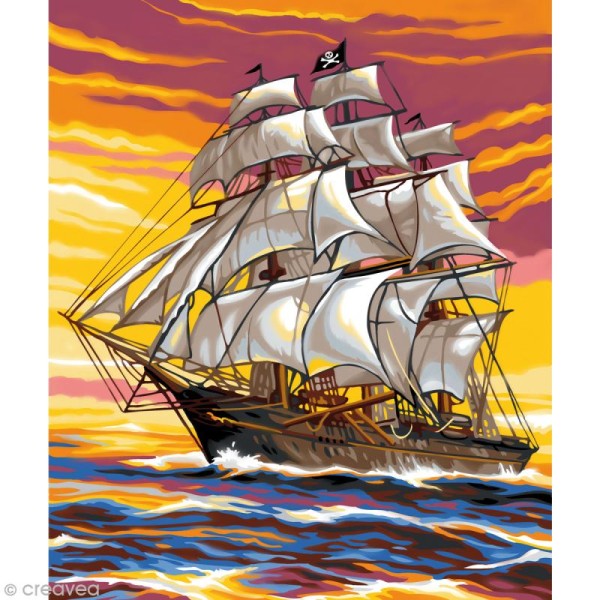 Peinture au numéro - Le Bateau Pirate - 22,5 x 30,4 cm - Photo n°1