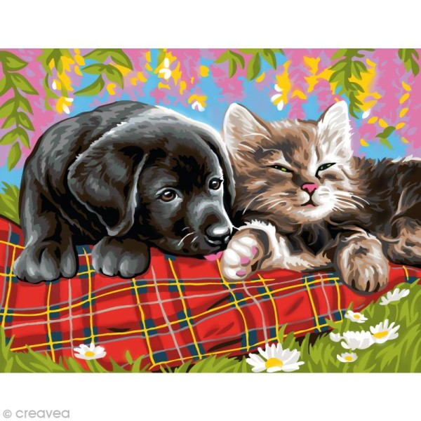 Peinture au numéro - Comme chien et chat - 30 x 39 cm - Photo n°1