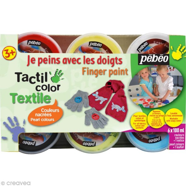 Kit de Peinture au doigt bébé Textile Pebeo - Couleurs nacrées - Photo n°1