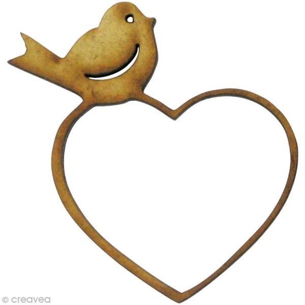 Forme en bois Amour - Oiseau sur coeur - MDF 4,5 x 4,5 cm - Photo n°1