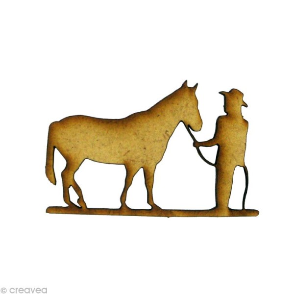 Forme en bois Animal - Fille et cheval - MDF 5,7 x 3,7 cm - Photo n°1