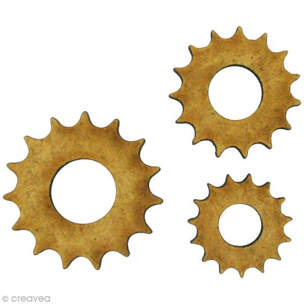 Forme en bois Divers - Engrenage 2 (3 pièces) - MDF 1,9/2,5/3 x 1,9/2,5/3 cm - Photo n°1