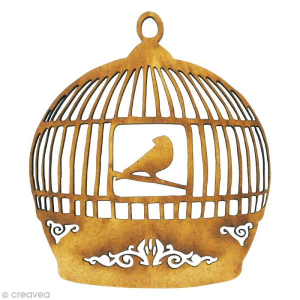 Forme en bois Oiseau - Cage oiseau volute - MDF grand format 8,2 x 9,4 cm - Photo n°1