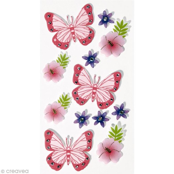 Sticker 3D - Papillons et fleurs x 12 - Photo n°1