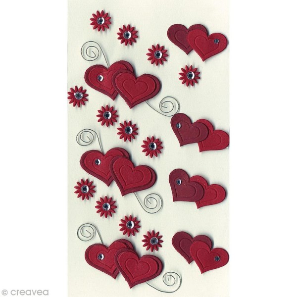Sticker 3D - Double coeurs et fleurs x 19 - Photo n°1