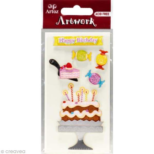 Sticker 3D - Gâteau anniversaire x 6 - Photo n°1