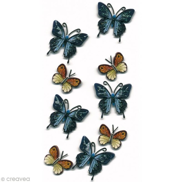 Sticker 3D - Papillons Bleus x 9 - Photo n°1