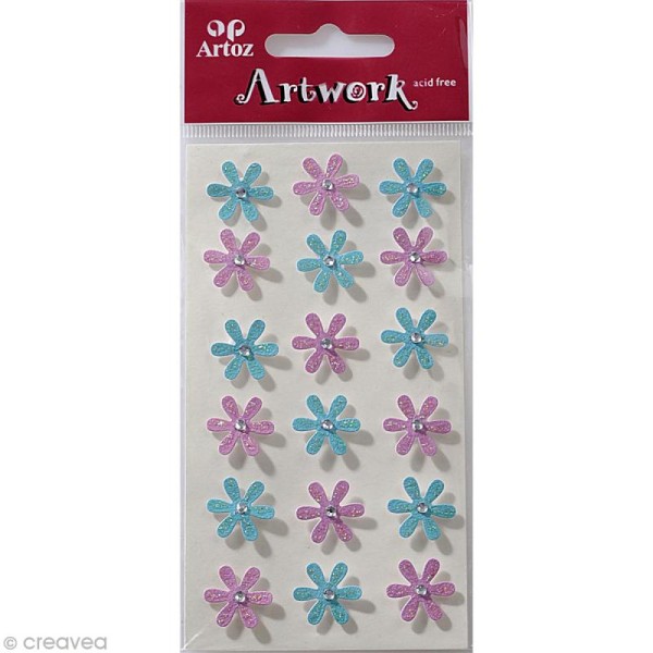 Sticker 3D - Fleurs roses et bleues x 18 - Photo n°1