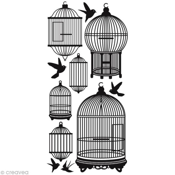 Transfert Oiseaux et Cages - 1 planche de décalcomanies - Photo n°1