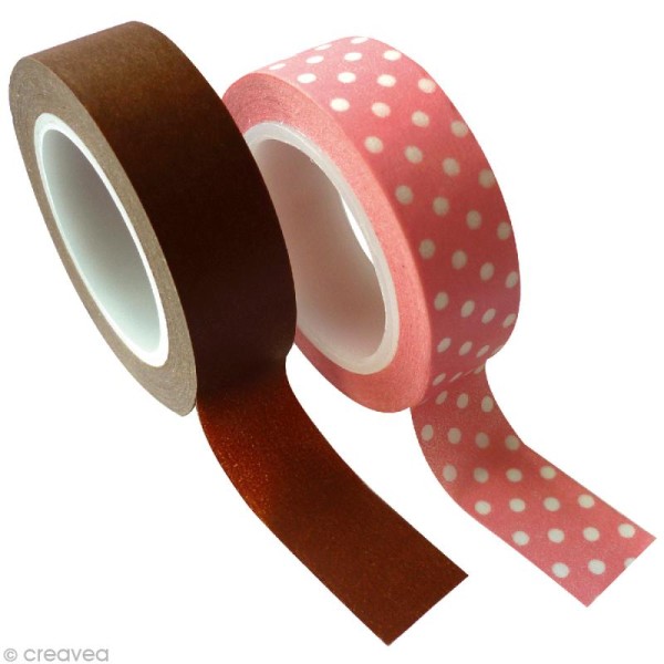 Masking tape PW - Chocolat / rose à pois - 2 rouleaux - Photo n°1