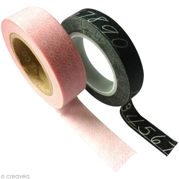 Masking tape PW - Rose / noir - 2 rouleaux - Photo n°1