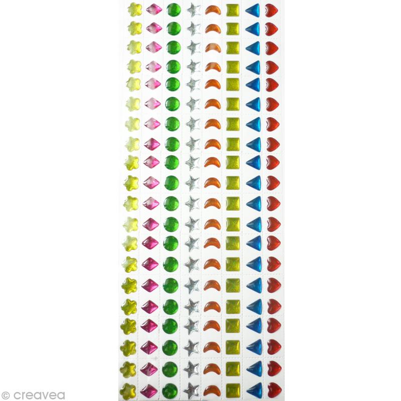 Strass autocollant enfant Bijoux multicolores 7 mm x 320 - Gommettes strass  - Creavea