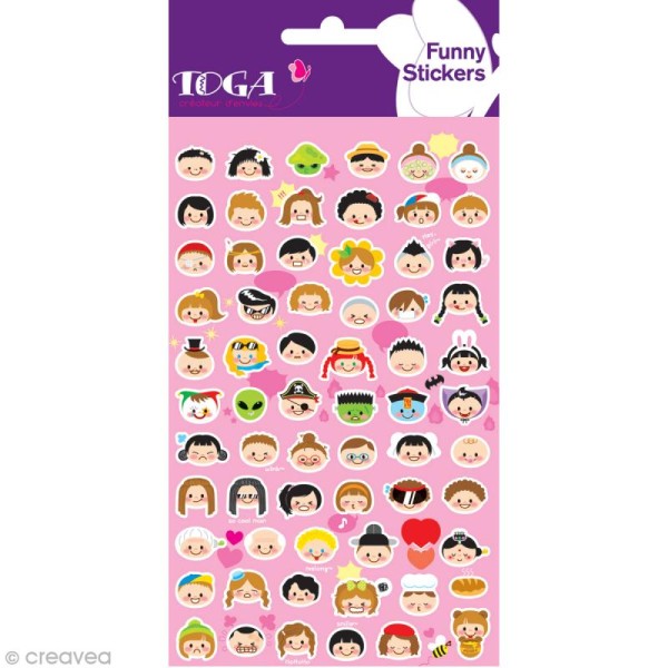 Funny stickers - epoxy - Têtes rigolotes x 61 - Photo n°1
