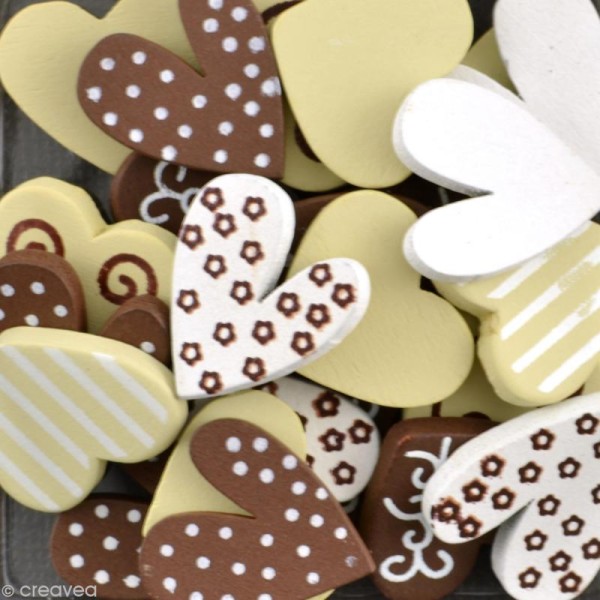 Formes en bois Coeurs Choco beige - 25 pièces - Photo n°2