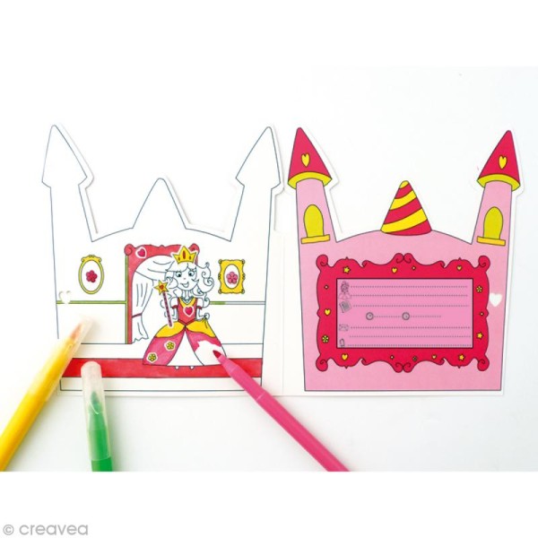 Cartes invitation anniversaires Princesse - Set de 6 cartes Château à décorer - Photo n°2