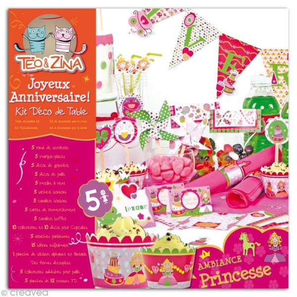 Kit Déco de table pour anniversaire - Téo & Zina - Princesse - Photo n°1