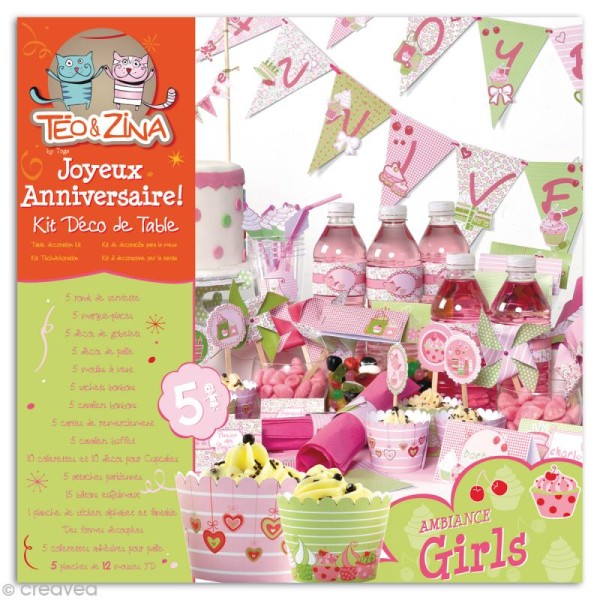 Kit Déco de table pour anniversaire - Téo & Zina - Girls - Photo n°1