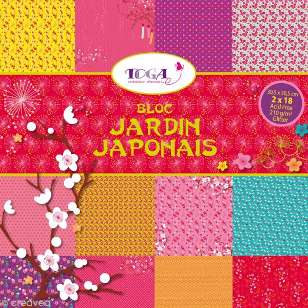 Bloc Scrapbooking Toga Glitter - Jardin Japonais - 36 feuilles 30,5 x 30,5 cm - Photo n°1