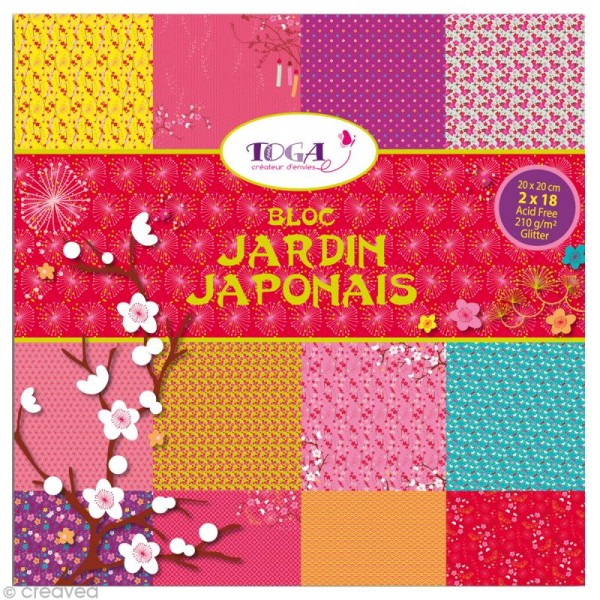 Bloc Scrapbooking Toga Glitter - Jardin Japonais - 36 feuilles 20 x 20 cm - Photo n°1