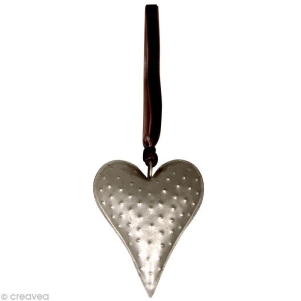 Coeur en métal à suspendre 10 cm - avec ruban de velours - Photo n°1
