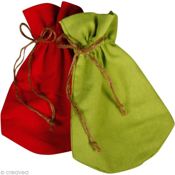 Sachet cadeau en jute - Winter wonderland - Rouge et vert pomme x 2 - Photo n°1