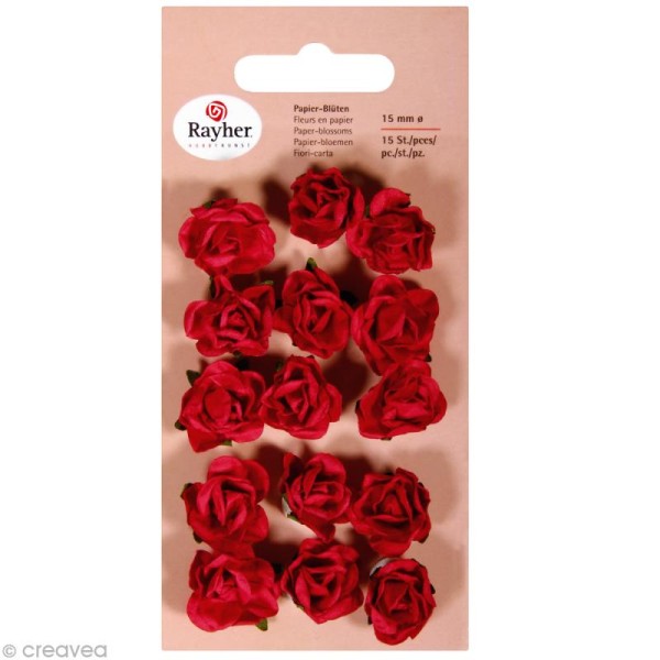 Rose en papier 15 mm - Rouge classique x 15 - Photo n°1