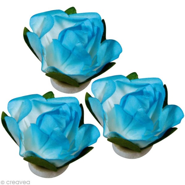 Rose en papier 15 mm - Turquoise x 15 - Photo n°2