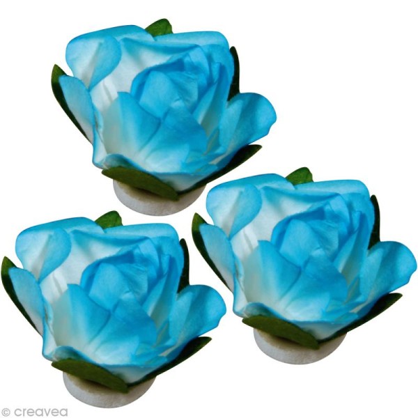 Rose en papier 25 mm - Turquoise x 8 - Photo n°2