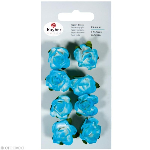 Rose en papier 25 mm - Turquoise x 8 - Photo n°1