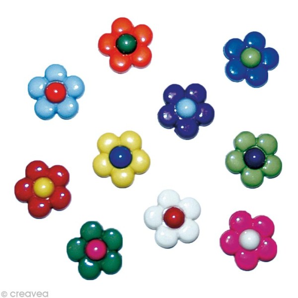 Bouton décoratif - Fleur - Fleurs multicolores x 10 - Photo n°1